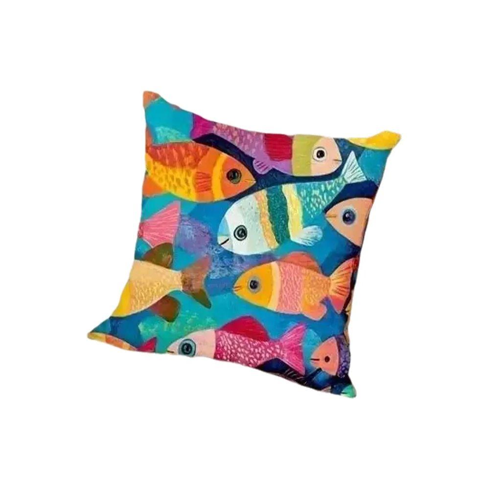 1Pc Colorful Fish Print Pillow Cover, Polyester 2D Double Sided Print Cushion Case, Tropical Ocean Style Throw Pillowcase, Perfe