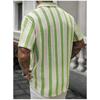 Men Vertical Stripe Hollow Out Cuban Collar Short Sleeve Loose Casual Button Down Shirt