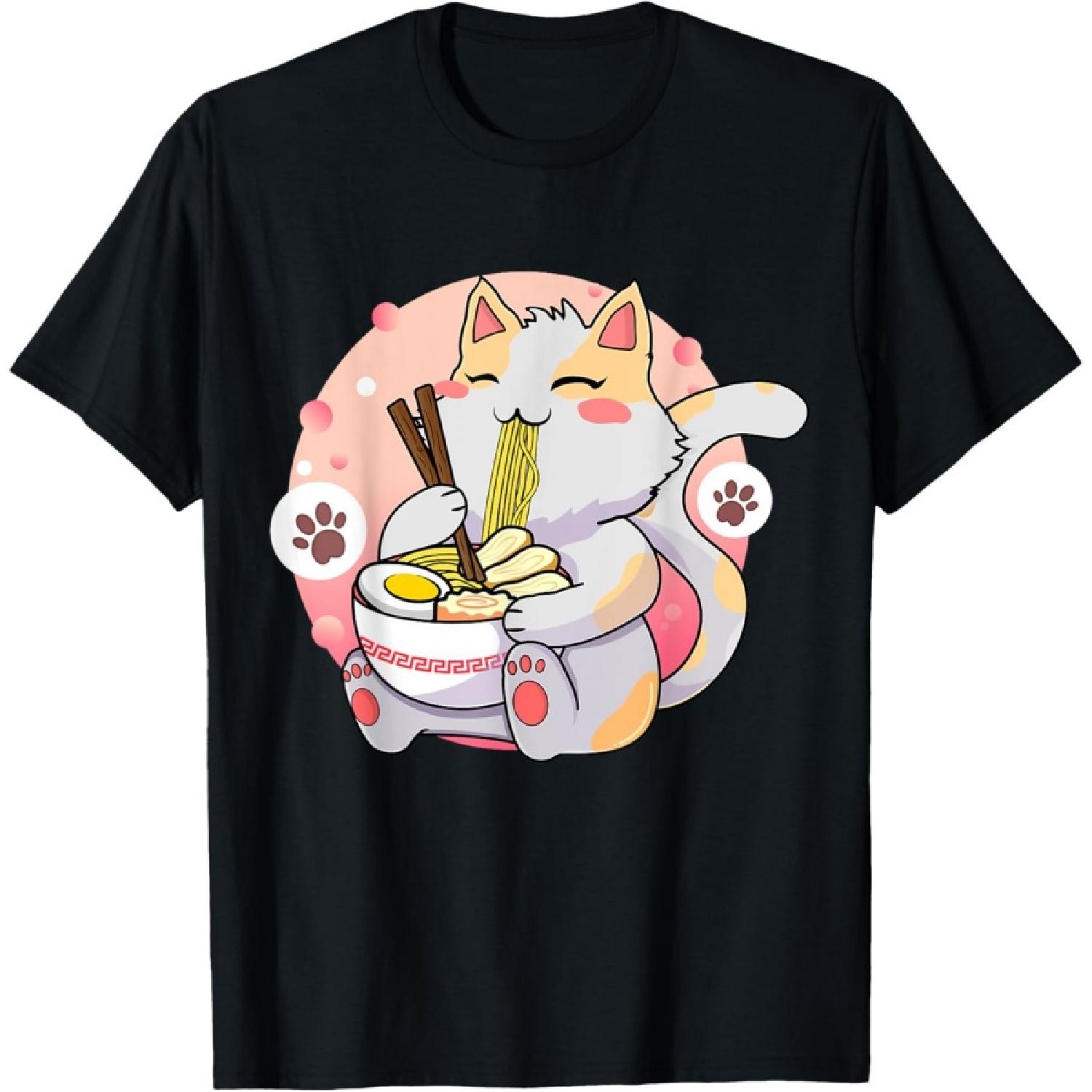 Аниме Каваи Японская Футболка с Котом Раменом Неко S