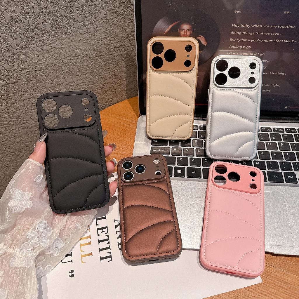 For iPhone 17 Pro Max Case Down Coat Design PU Leather Coated TPU Phone Back Cover