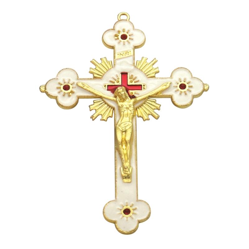 Metal Enamel Crystal Flower Crucifix Cross Spiritual Religious Jesus Catholic Blessing Faith Gifts Prayer Church Decor 2024 New
