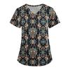 Women's Cute Printed Work Clothes V-neck Double Layer Pockets Basic Short Sleeve Top Pullover Valentines