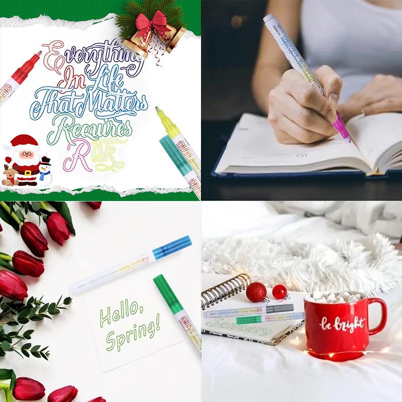 Dreamy Metallic Double Line Outline Gel Pens - 24 Colors for DIY Journals & Christmas Greeting Cards