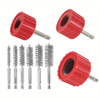3/9Pcs Copper Pipe Cleaner Set For Power Drill Tube Cleaning Brush Cleans Copper Pipes Tubes And Fittings For Soldering