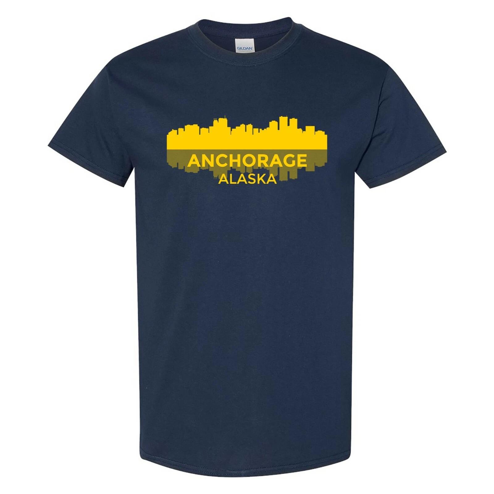 Anchorage Alaska Skyline - State City Hometown Pride T Shirt - Navy S