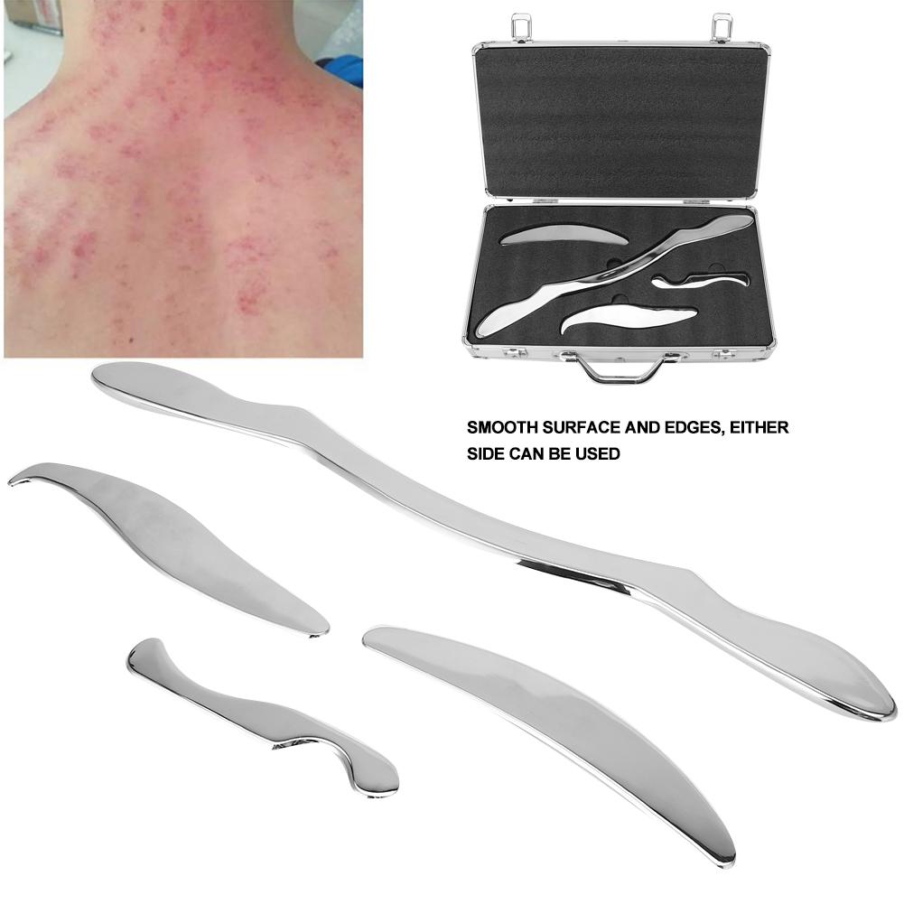 4pcs / set Professional Stainless Steel Gua Sha Scraping Massage Health Care Tools Kit with Aluminum