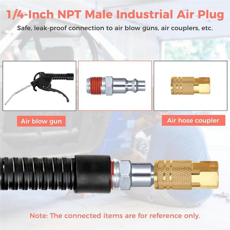 A84E-Quick Connect Adapters 25 PCS 1/4 Inch NPT Male Industrial For Air Plugs For Air Compressors