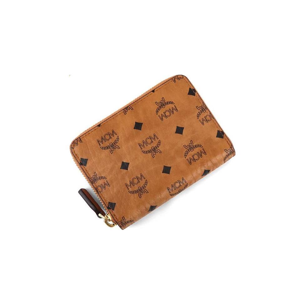 New MCM Essential Visetos Origina Leather Paneled Canvas Wallet Unisex Cognac MYLAAVI03CO001