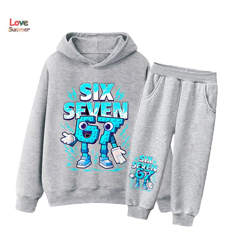 67 Six Seven Hoodie Hose 2tlg. Jungen Mädchen Italienischer Brainrot Kid Mädchen Sweatshirt 2tlg. Anzug Kapuzenpullover Baby Freizeit Trainingsanzug