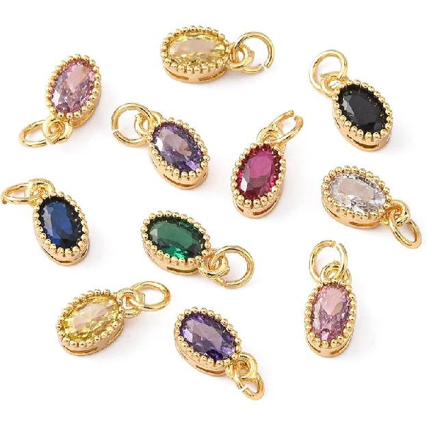 LiQunSweet 12 Pcs 6 Colors Golden Crystal Heart Charms Brass Micro Pave Cubic Zirconia CZ Stone Mini Charm Bulk for Necklace Earrings Jewelry Making