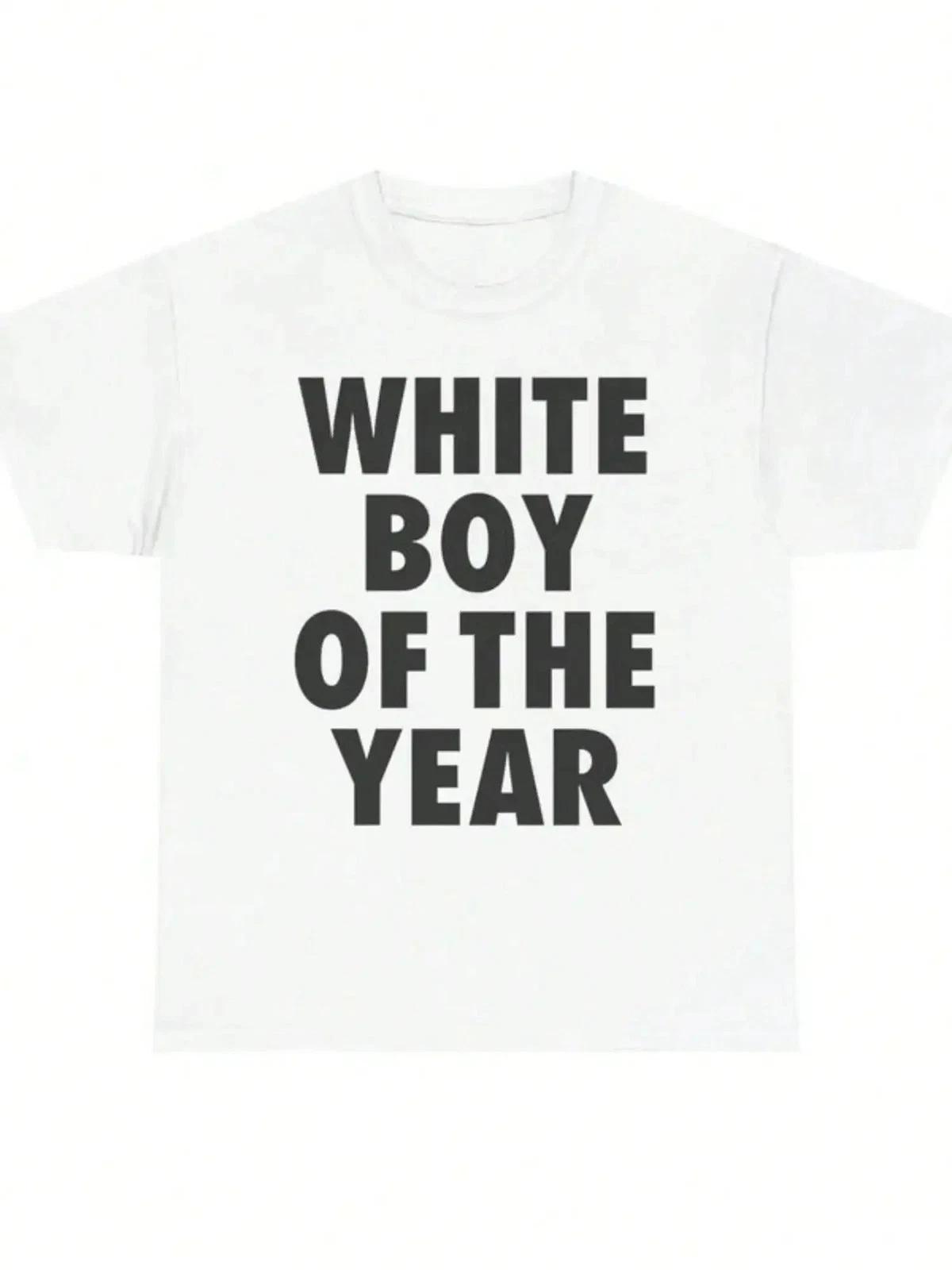 WHITE BOY OF THE YEAR Mens Y2K Graphic Shirt Text Meme Streetwear Cotton S-5XL 2XL