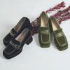 Oriental Traffic Thick Heeled Square 41303 Cm Pumps, Loafers, Sole, Velour, Autumn/Winter, Loafers, Toe, Women's, GREEN, 22.5