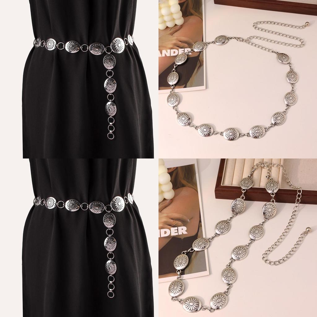 European Inspired Metal Waist Belt With Decorative Engraving For Elegant Women Summer Wear