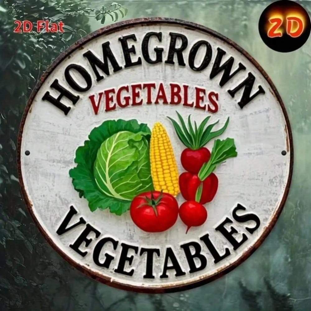 Vintage Home Grown Vegetables Circular Metal Wall Sign Farmhouse Kitchen Decor