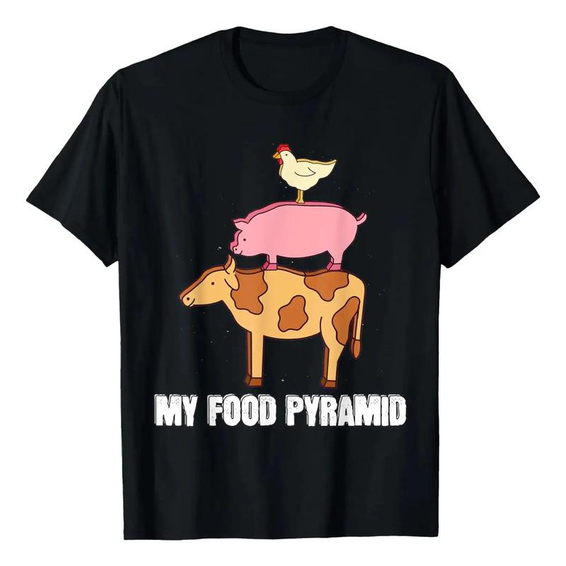 Camiseta Retr? Engra?ada My Food Pyramid Carnivore Cow Pig C S