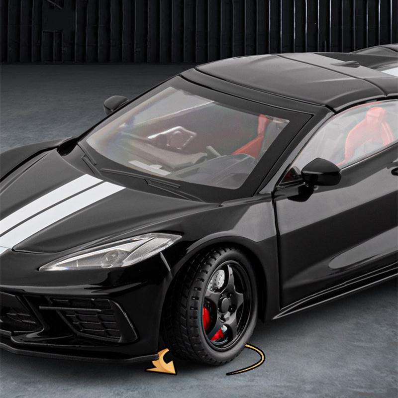 1:24 Corvette C8 R Alloy Sports Car Model Diecast Metal Track Racing Vehicles Car Model Simulation Sound and Light Kids Toy Gift