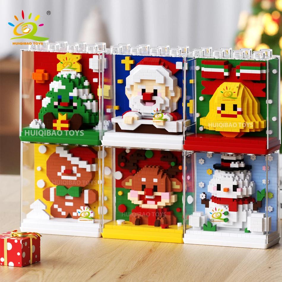 HUIQIBAO Dětský Mini Vánoční Stromeček Model Santa Clause Micro Kostky Stavebnice Město DIY ZOO Vitríny se Zvířaty Hračky Dárek