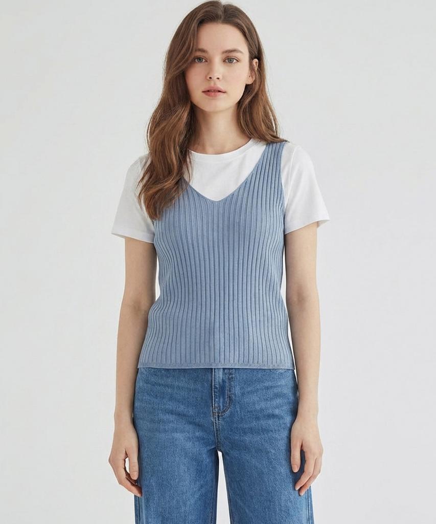 MESENSE Ribbed V-Neck Sleeveless Knit_Mb36Kns608Z