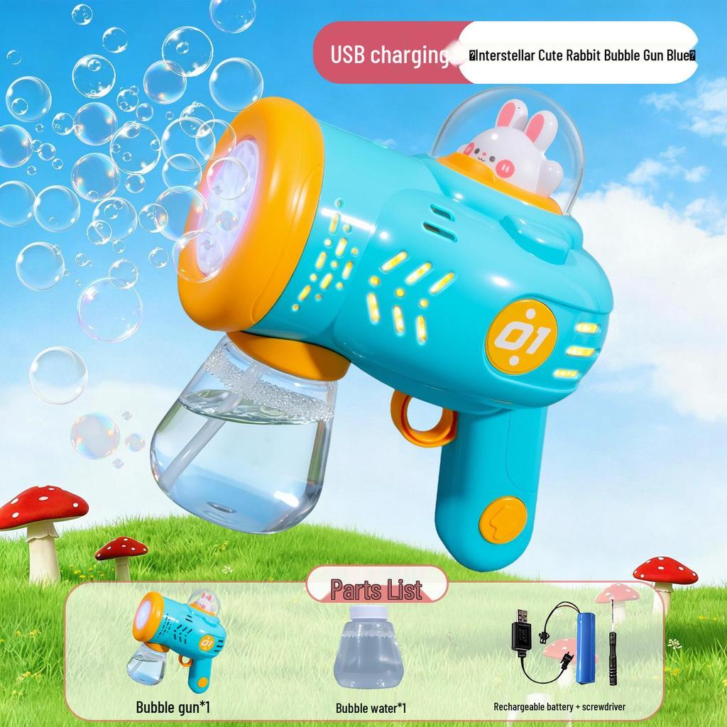 Electric 10-Hole Bubble Blower with Lights – Automatic Space Bubble Gun Toy for Girls