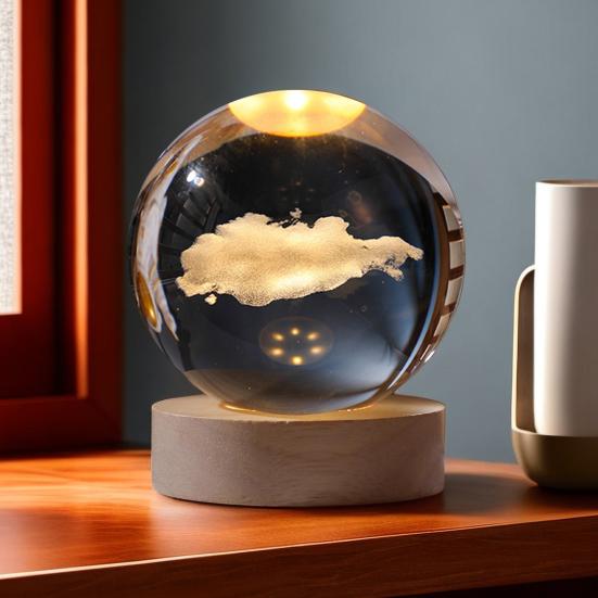 Faux Crystal Ball Night Light 3D Space/Cloud/Astronaut Engraved Clear Ball with LED Light for Bedroom Living Room Birthday Gift for Teens Boys Girls
