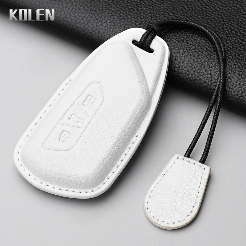 Genuine Leather Auto Key Fob Cover Case Housing Fit For Vw Volkswagen Golf 8 Skoda Octavia A8 Seat Leon Mk4 Protected Remote Key Ring Bag