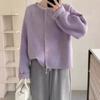 Autumn and winter new round neck solid color knitted cardigan loose lazy soft waxy sweater women's coat tide