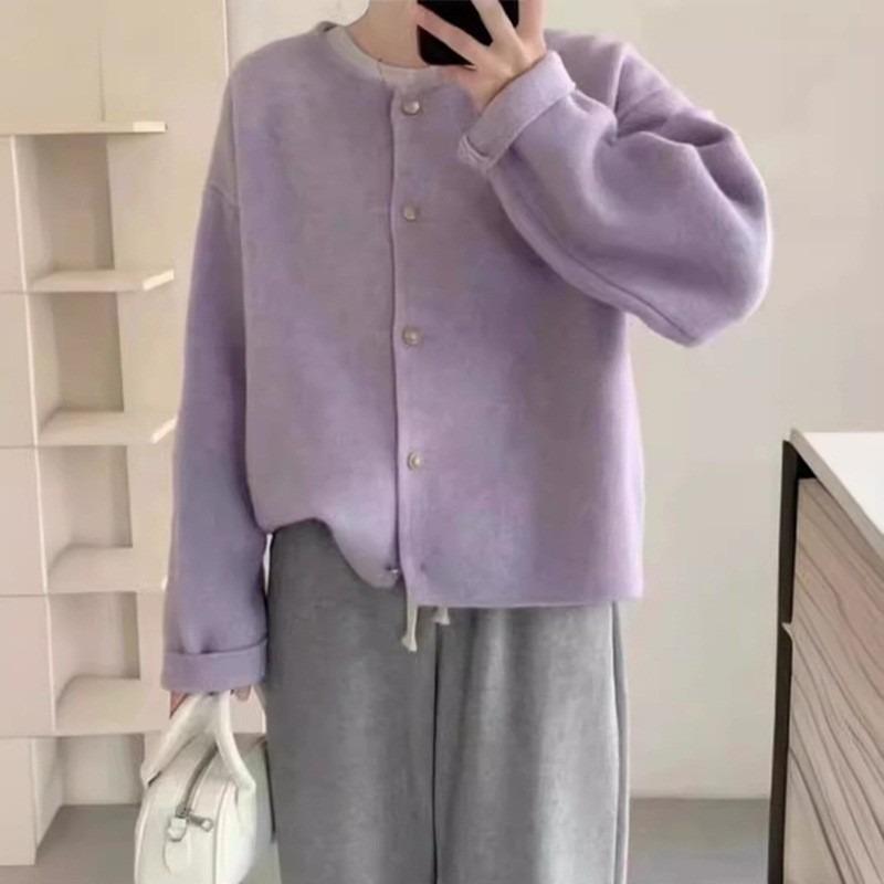Autumn and winter new round neck solid color knitted cardigan loose lazy soft waxy sweater women's coat tide