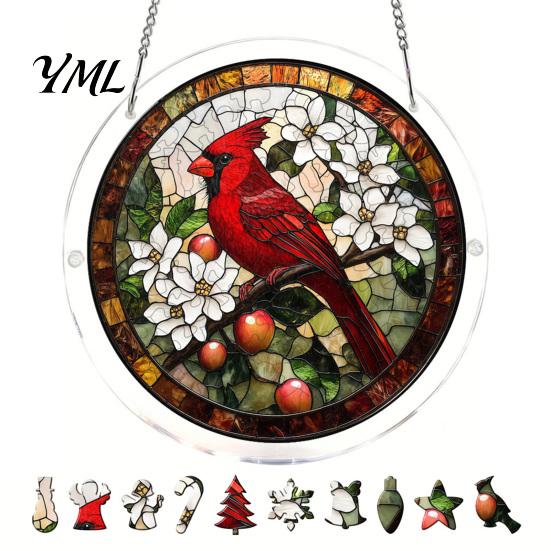 Translucent Puzzle Art Christmas Acrylic Suncatcher, Holiday Tree Snowman Stockings Red Bird Sun Catcher Pet Lover Gift Idea Kit for Adults,