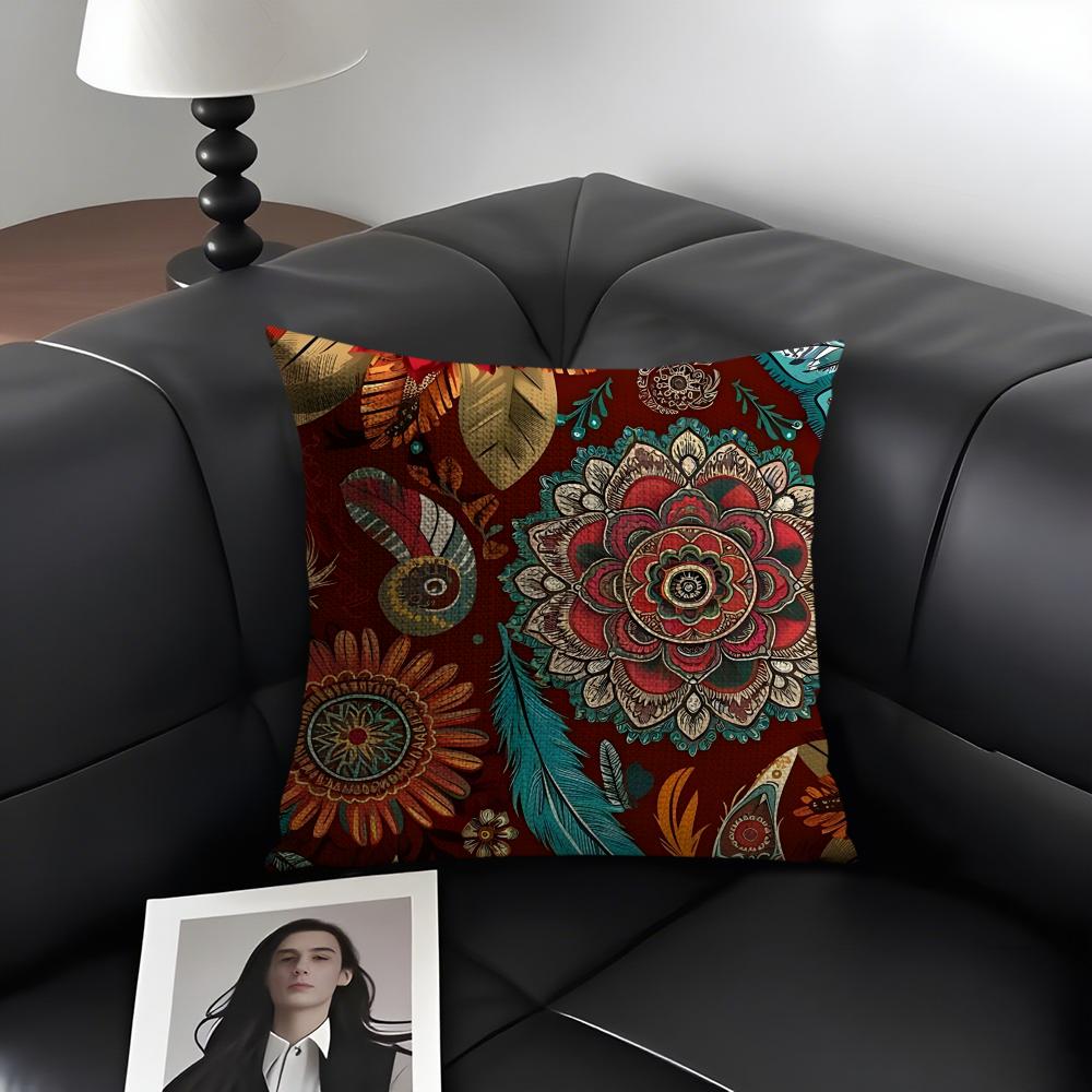 Bohemian Style Cushion Cover Natural Linen Organic Fabric Double-Sided Printing Sofa Home Decor Gift Pillow Case