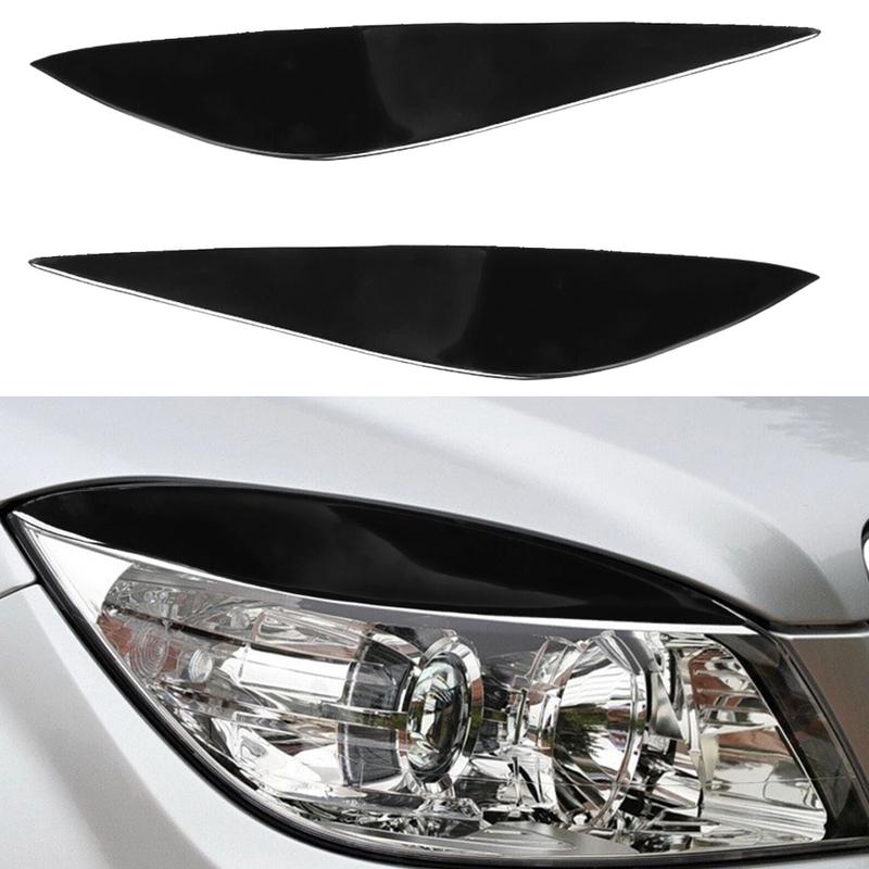 1 Pair Glossy Black Front Headlight Headlamp Eyebrow Eyelid Cover Trim For Mercedes-Benz C-Class W204 2008 2009 2010 2011