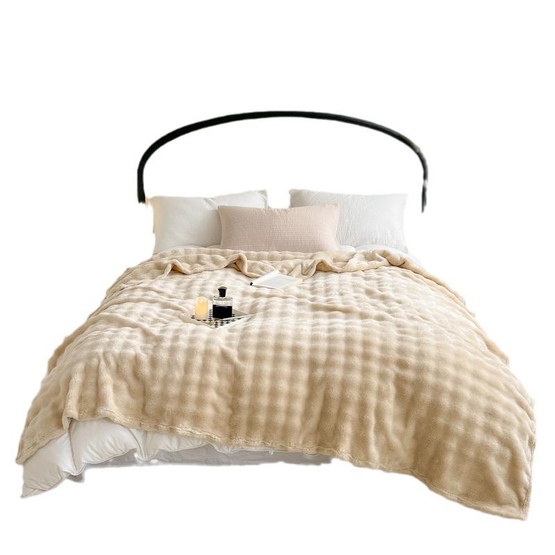 Luxurious Heavyweight Rabbit Fur Plush Blanket - Coral Fleece for Bed, Sofa, or Nap; Perfect for Winter.