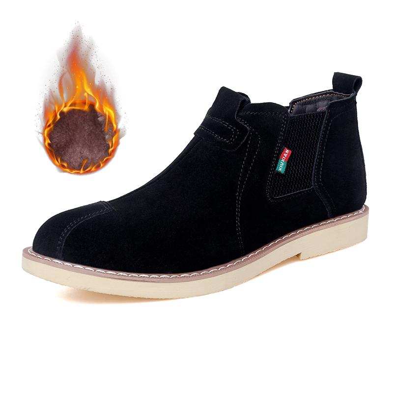 Fashion Winter Hot Selling Men's Chelsea Boots High-quality Handmade Soles Men's Ankle Boots Plush Cotton Shoes British Style Brown