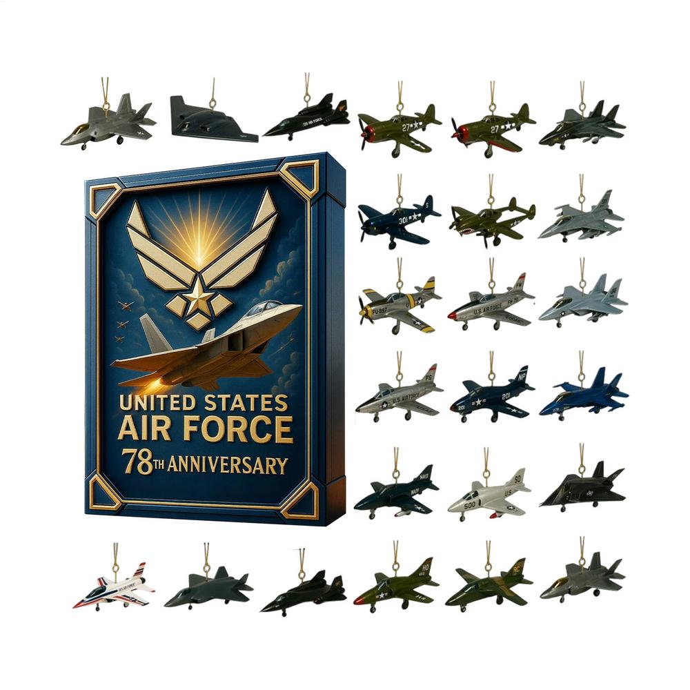 

Christmas Aircraft Advent 2D Acrylic Ornaments Decor 24 Days Air Force 78th Anniversaries Tree Ornament for Aviation Enthusiasts L