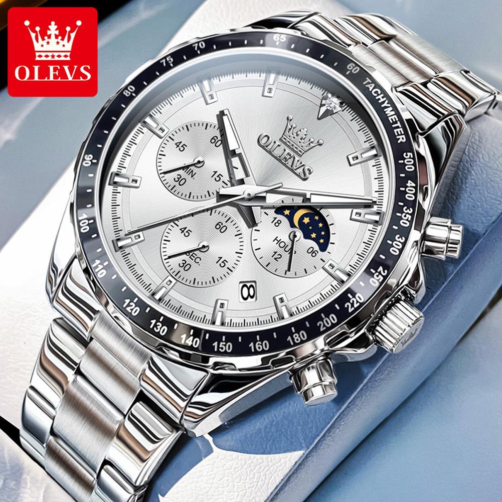 Luxury Quartz Watch for Men Chronograph Moon Phase Waterproof Multifunction Leather Men's Wristwatches
