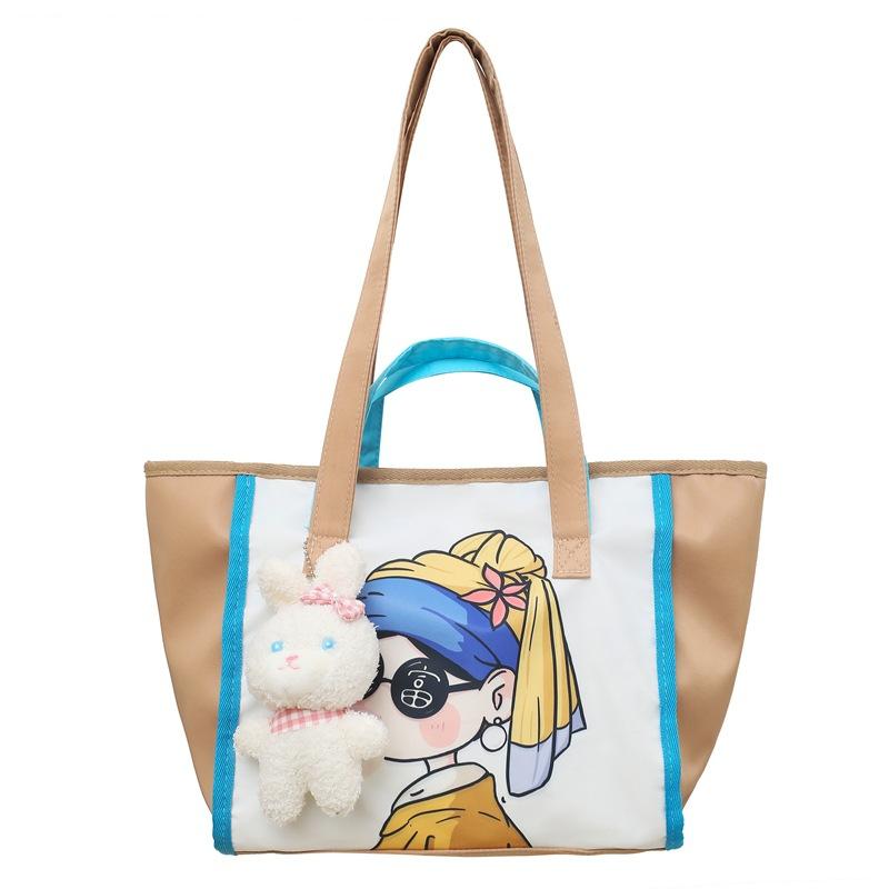 

Large capacity portable shoulder cartoon comic bag women s bag cute daily versatile college student class canvas tote bag Without pendant хаки