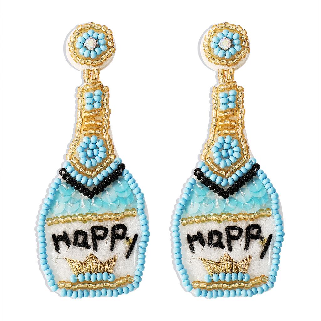 Fun and Quirky Whiskey Bottle Earrings, Happy Crown Shiny Ear Drops for Women