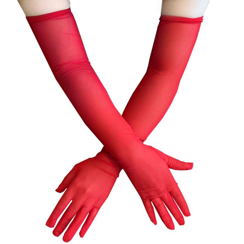 55CM Sexy Lace Thin Hollow Transparent Long Gloves Breathable Net Yarn Women Man Stage Performance Party Cosplay Elasticity