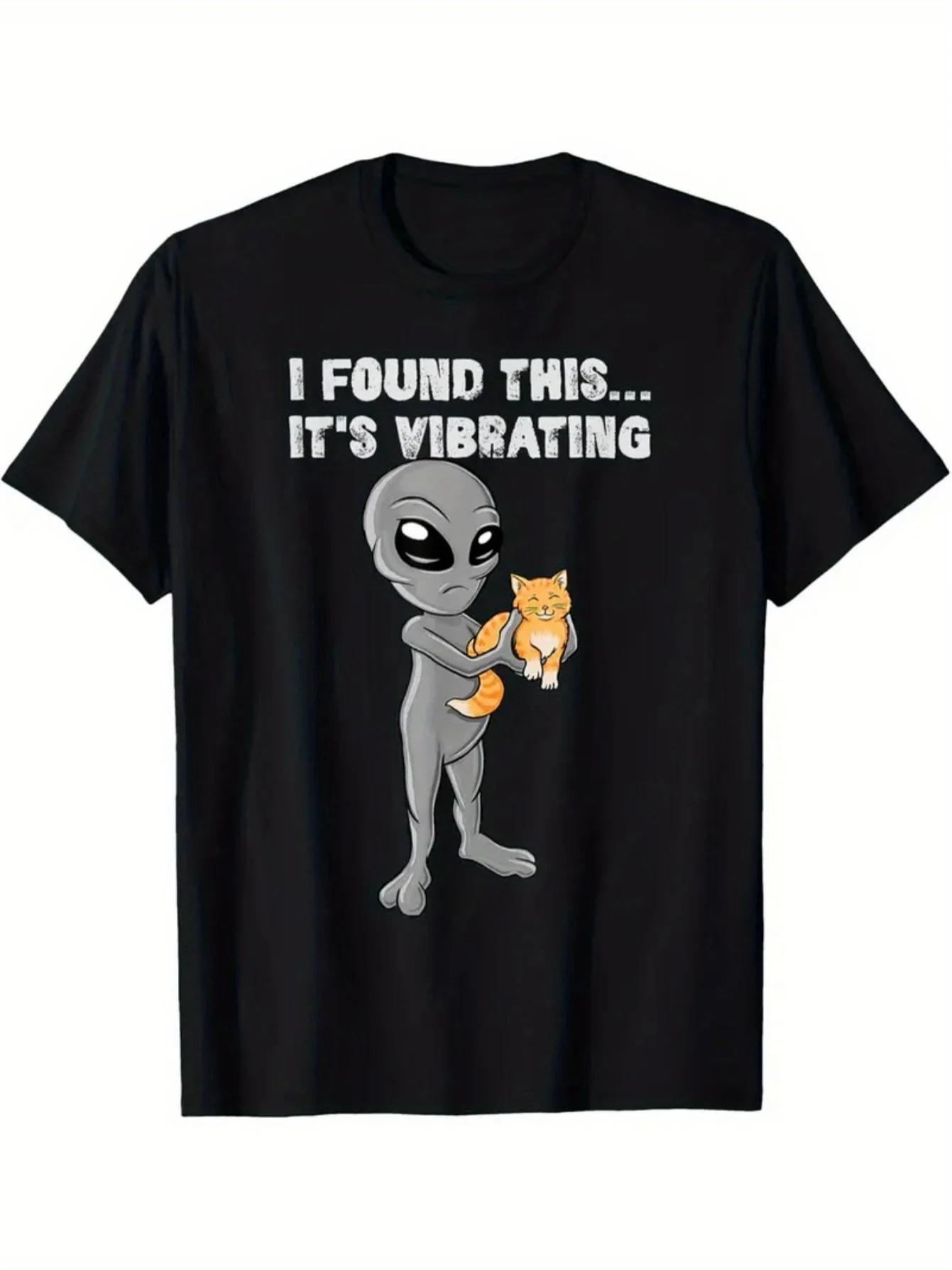 

Men s and Women s Funny I Discovered... It s Shaking Alien and Cat Pattern T-shirt - Daily Casual Shirt, Fun Printed T-shir... S разноцветный