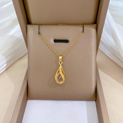 Rotating Water Drop Light Luxury Temperament Gorgeous Full Diamond Necklace Female Versatile Collarbone Chain Titanium Steel Chain