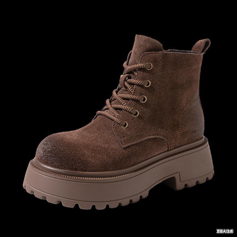 Fashion thick-soled heightening Martin boots women's 2025 autumn new retro thin polished short boots lace-up rhubarb boots