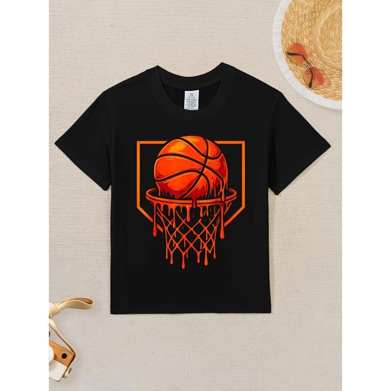 Kids Crewneck Short Sleeve Tee, Red Basketball Drip Print