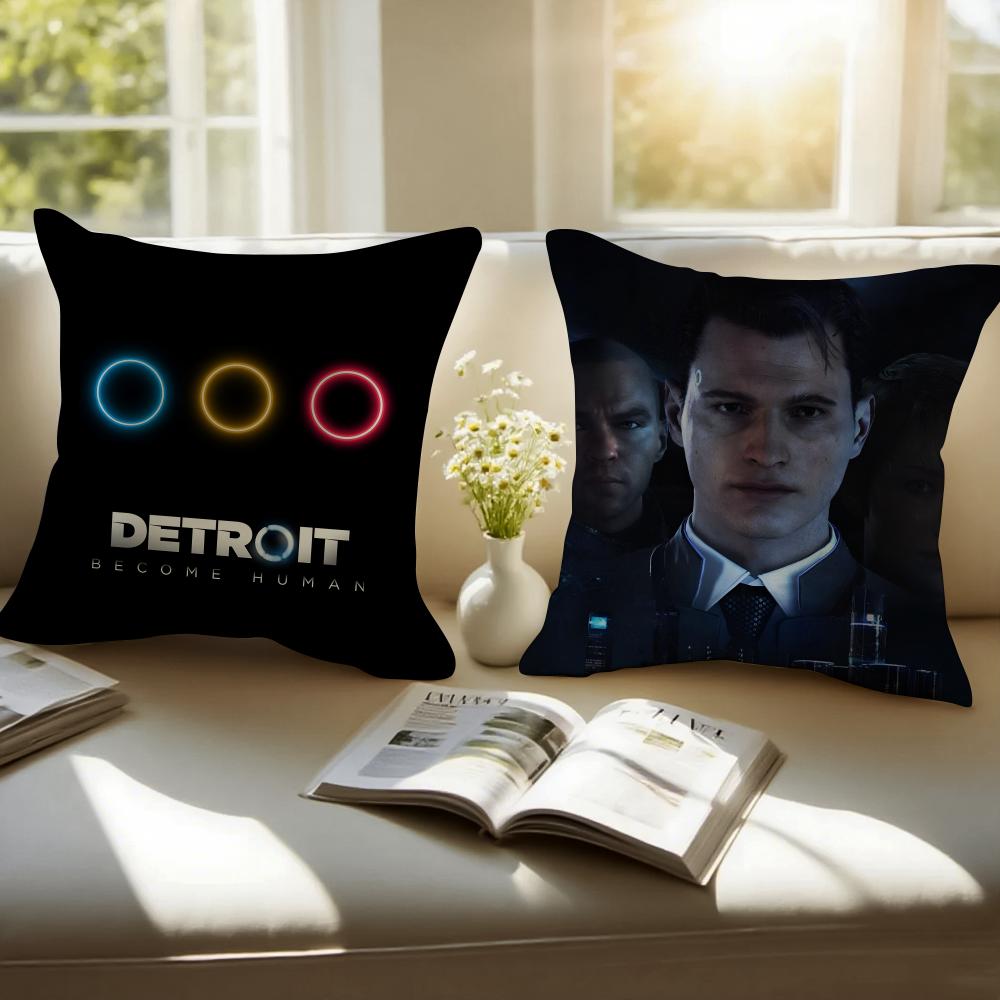 Hot Game D-Detroit Become Human Cushion Cover Pillowcase Short Plush Invisible Zipper Room Sofa Cushion Cover
