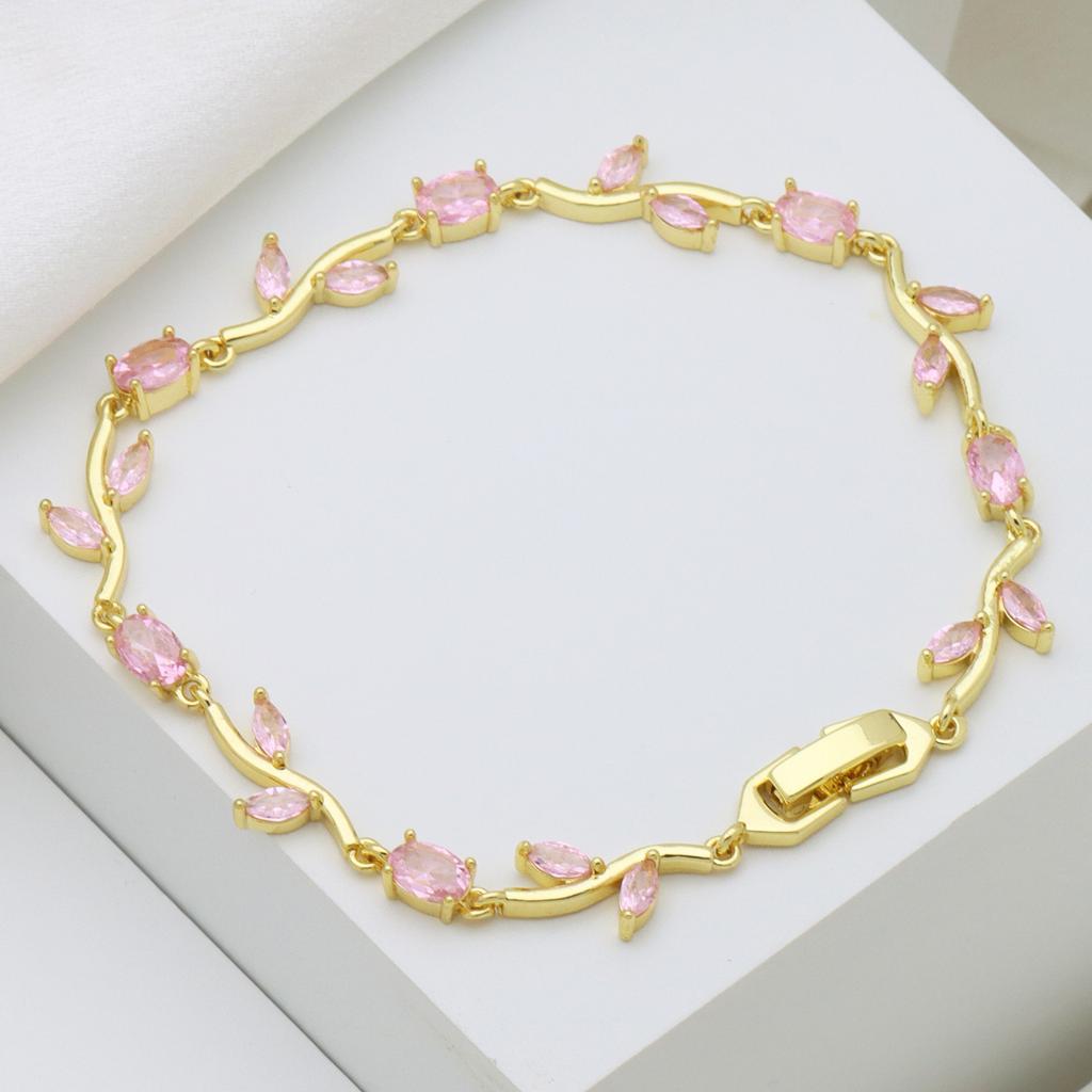 Plant Wind Flowers Blossom Zircon Copper Gold Plated Bracelet Bracelet