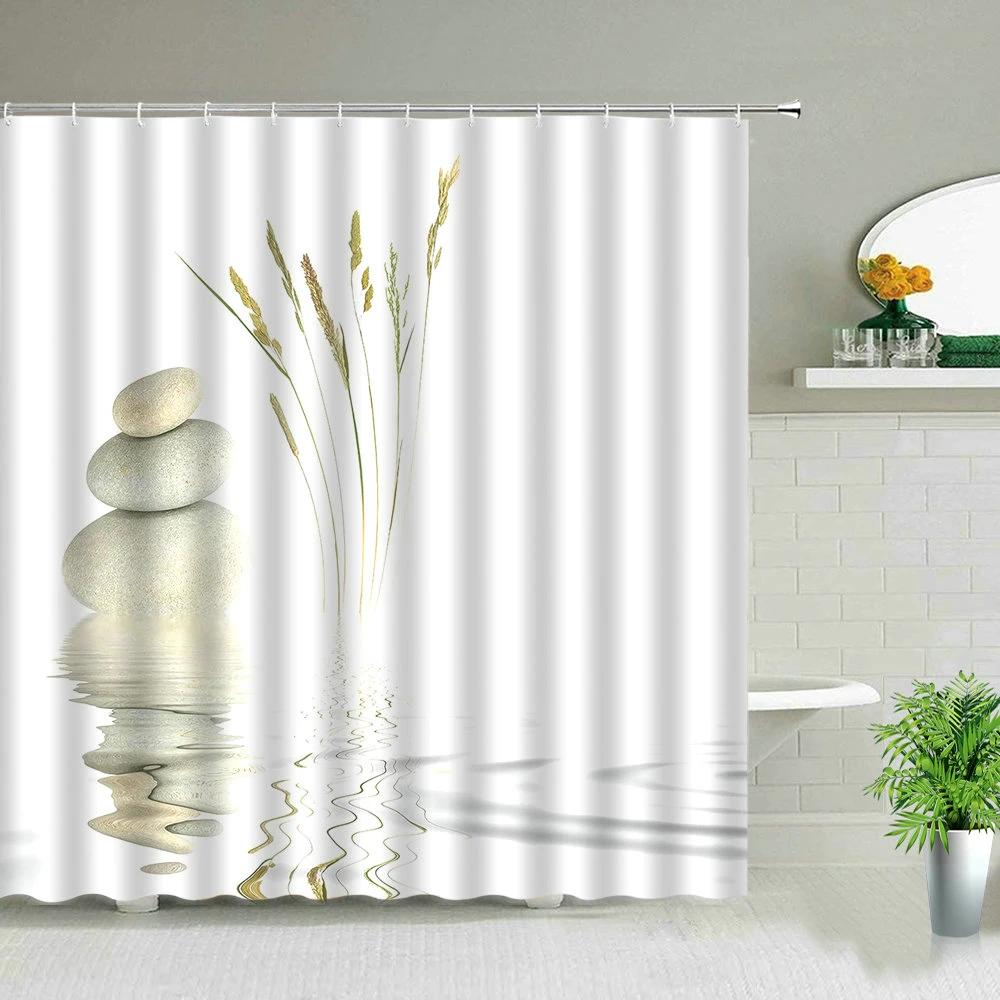Zen Stone Buddha Flowers Scenery Shower Curtains Creativity Art Bathroom Bath Curtain With Hooks Waterproof Fabric Bathtub Decor
