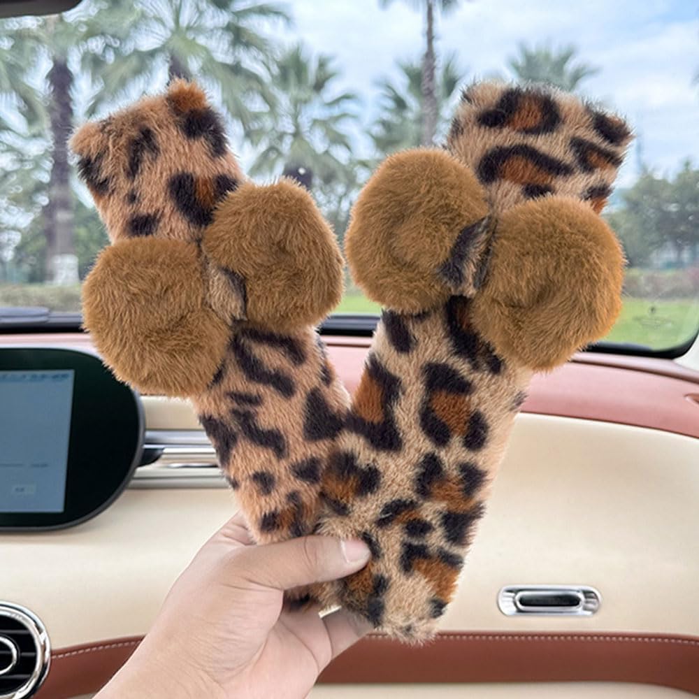 2 Pack Seat Belt Cover Pad, Cute Plush Leopard Print Seatbelt Covers Seatbelt Shoulder For More Comfortable Driving, Plush Fluffy Soft Seat Belt