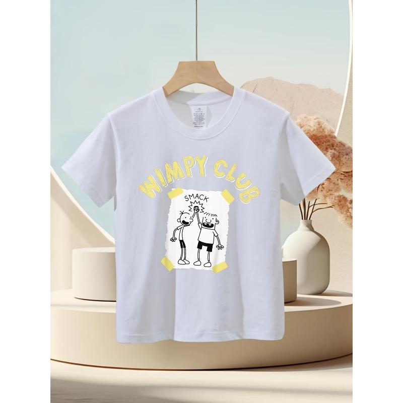 

European sizes Kids Cute Wimpy Club Cartoon Graphic T-Shirt - Soft Short Sleeve Round Neck Top, Casual Casual Attire for Summer 164cm білий