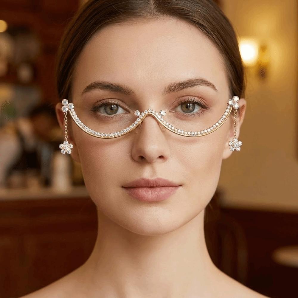 Sparkling Trendy Eyeglass Frame Y2k Girl Face Decoration Rhinestone Mask Jewelry  Masquerade Party