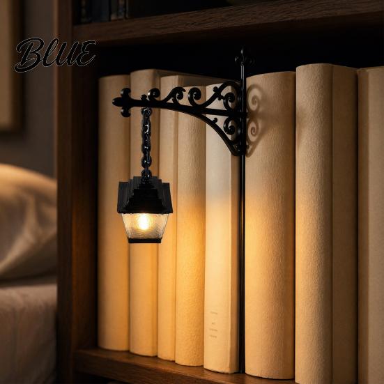 Portable Bookshelf Accent Light 3D Printed Ghost Light Warm LED Library Lamp with Vintage Street Decorative Bookcase Lighting Silhouette Book
