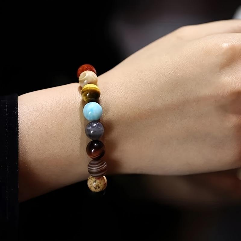 1PC Adjustable Planet Bracelet - Solar System Astronomy Ornament with Star of David and Black Beads Symbolizing Outer Space