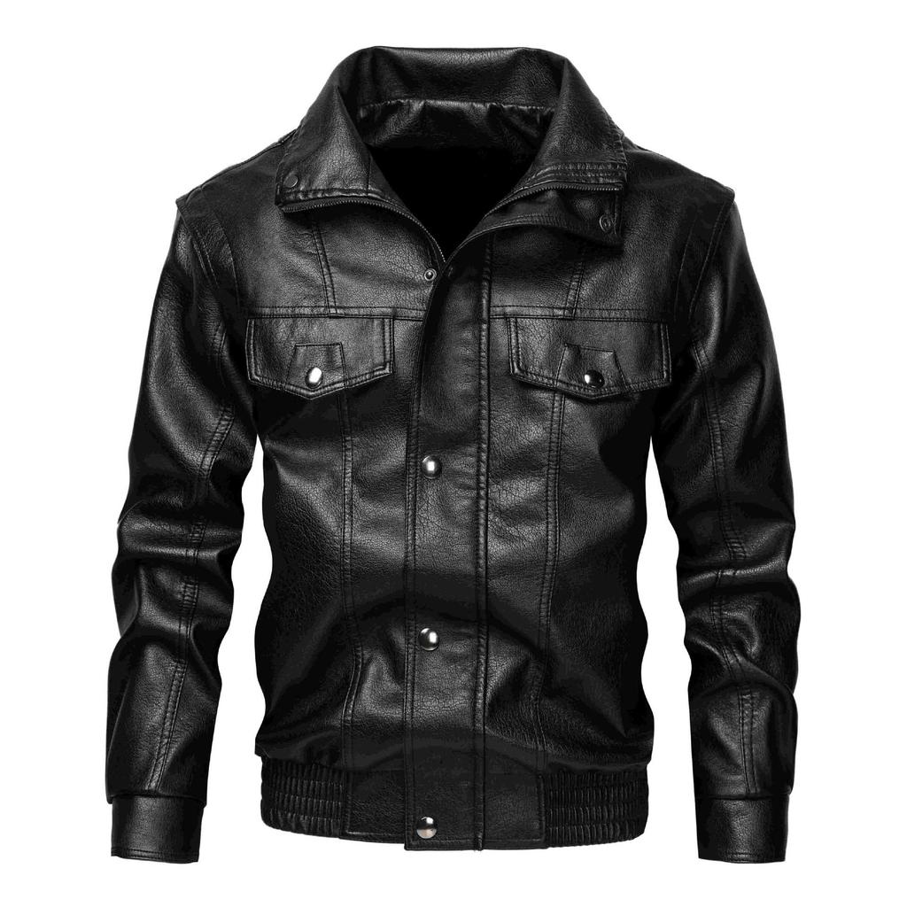 American PU velvet leather jacket men's jacket autumn and winter new stand-up collar locomotive clothing versatile trend jacket